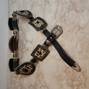Jose Cotel CDC Vintage Leopard Print Real Hair  Western Belt with Silver Accents